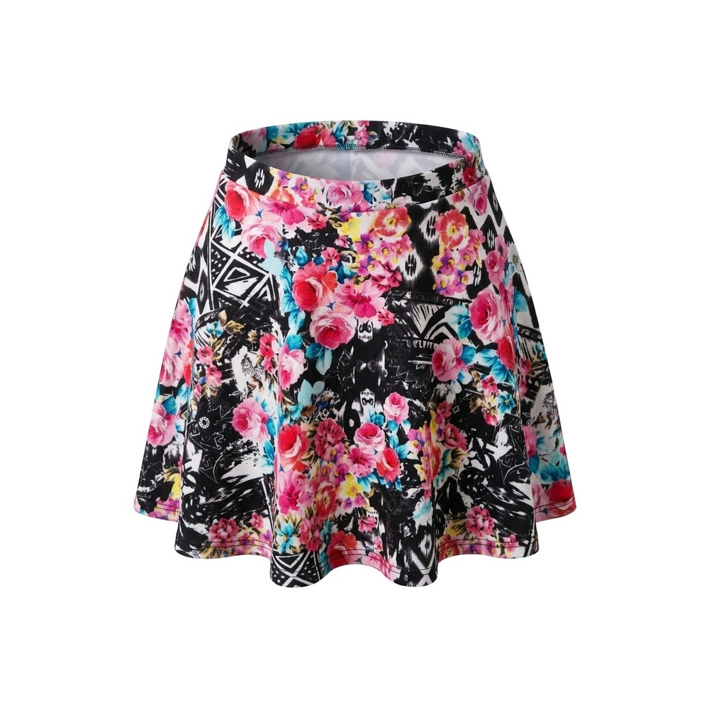 Aeropostale Floral Tribal Print Skater‎ Mini Skirt Black Pink Small